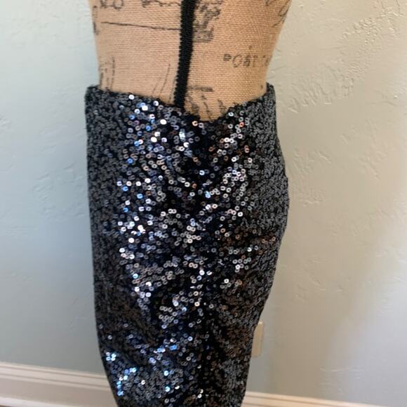 New Chaser sequin skirt midi stretch black side slit ruched Swiftie party goth - Picture 11 of 16